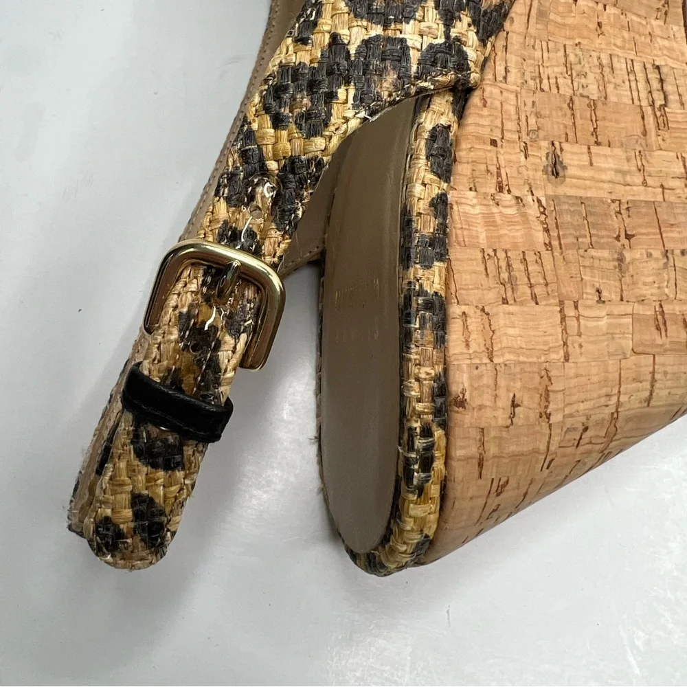 Stuart Weitzman Leopard Print Slingback Cork Wedge Size 7 - Picture 10 of 13